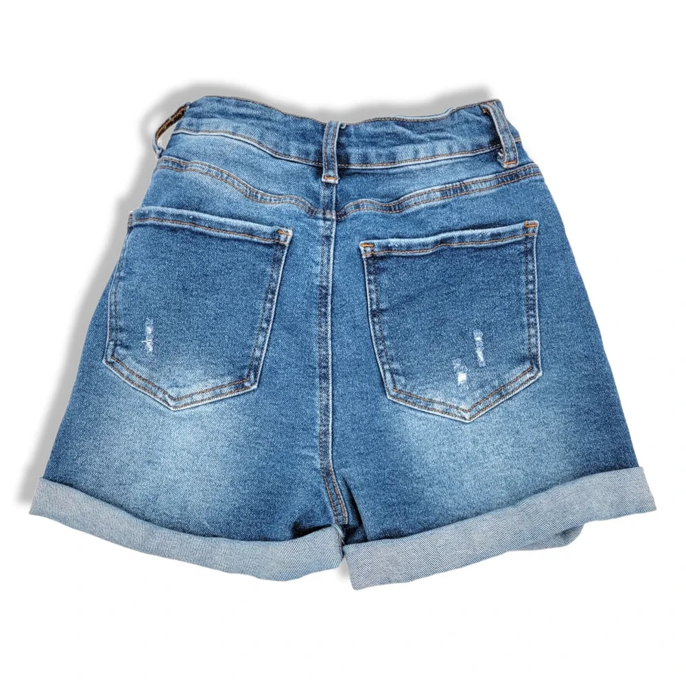 Wax Jean Distressed High Waisted Denim Shorts